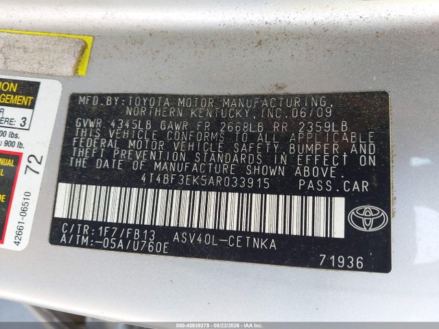 2010 Toyota Camry Le მანქანა იყიდება აუქციონზე, vin: 4T4BF3EK5AR033915, აუქციონის ნომერი: 45939379