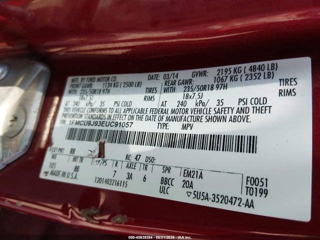 Aukcja sprzedaży 2014 Ford Escape Titanium, vin: 1FMCU9J93EUC91057, numer aukcji: 45939394