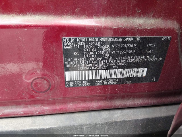 Aukcja sprzedaży 2019 Toyota Rav4 Le, vin: 2T3H1RFVXKW035523, numer aukcji: 45939417