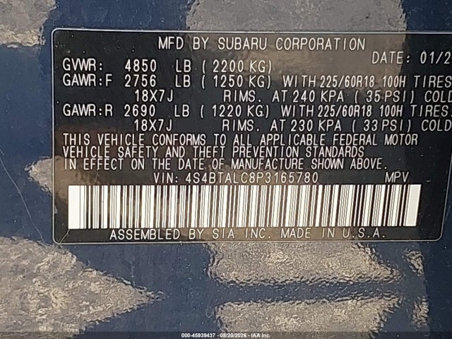 Продажа на аукционе авто 2023 Subaru Outback Onyx Edition, vin: 4S4BTALC8P3165780, номер лота: 45939437