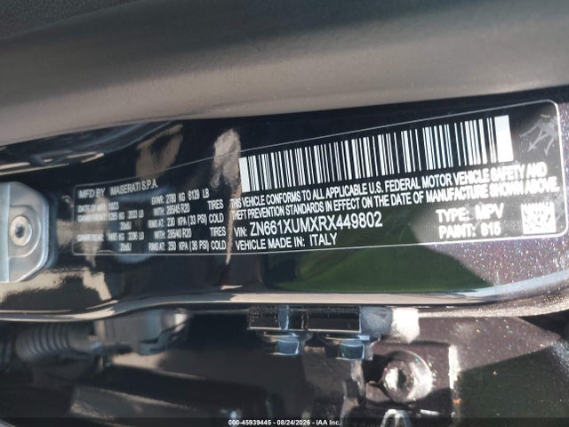 Продажа на аукционе авто 2024 Maserati Levante Gt Ultima, vin: ZN661XUMXRX449802, номер лота: 45939445