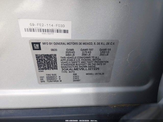 45939469 :رقم المزاد ، 3GKALMEV9LL327225 vin ، 2020 Gmc Terrain Fwd Sle مزاد بيع