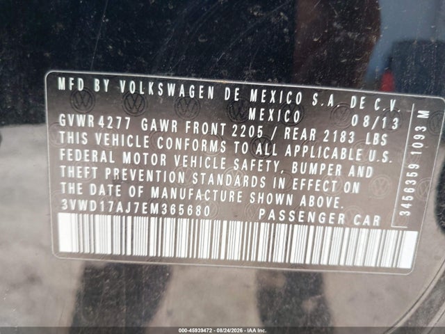 Aukcja sprzedaży 2014 Volkswagen Jetta 1.8t Se, vin: 3VWD17AJ7EM365680, numer aukcji: 45939472