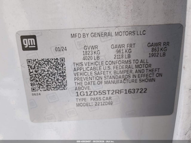 45939497 :رقم المزاد ، 1G1ZD5ST2RF163722 vin ، 2024 Chevrolet Malibu Fwd 1lt مزاد بيع