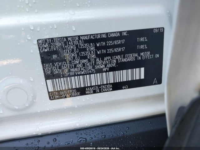 2019 Toyota Rav4 Le მანქანა იყიდება აუქციონზე, vin: 2T3H1RFV4KW055475, აუქციონის ნომერი: 45939516