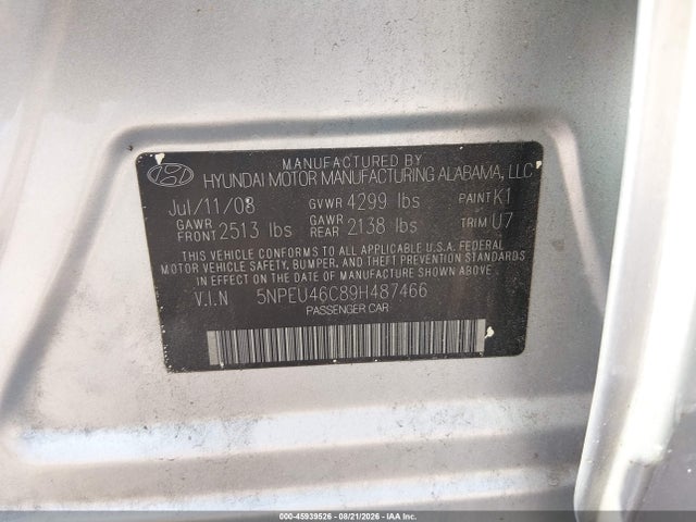Auction sale of the 2009 Hyundai Sonata Limited, vin: 5NPEU46C89H487466, lot number: 45939526