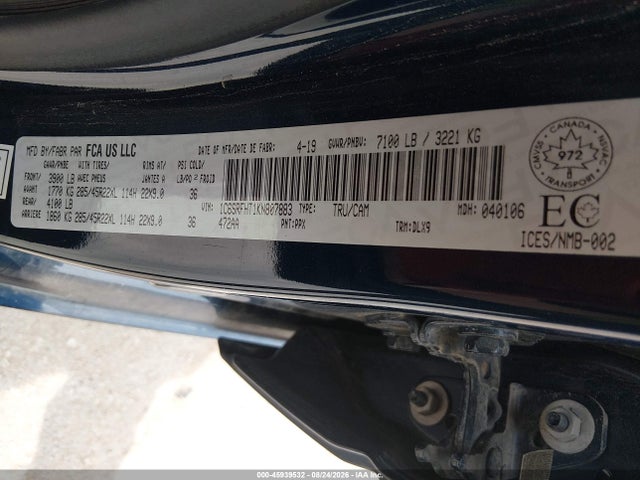 Продаж на аукціоні авто 2019 Ram 1500 Limited, vin: 1C6SRFHT1KN807883, номер лоту: 45939532