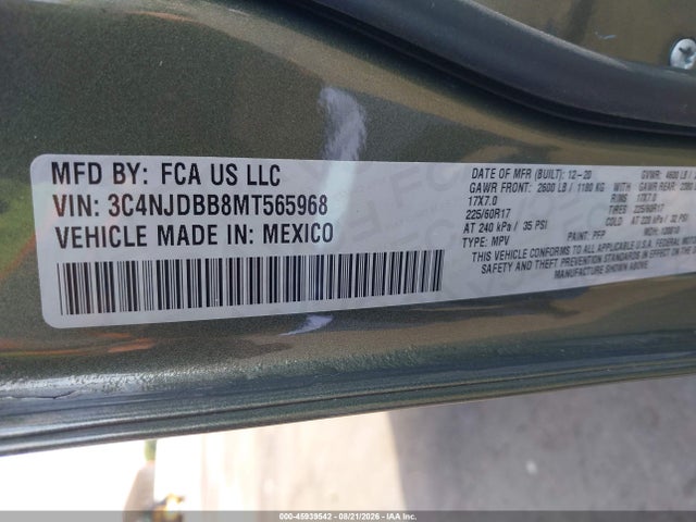 Aukcja sprzedaży 2021 Jeep Compass Latitude 4x4, vin: 3C4NJDBB8MT565968, numer aukcji: 45939542