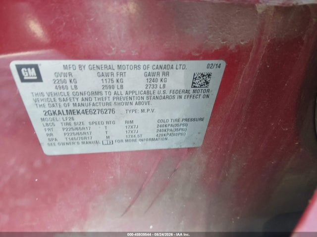 GMC Terrain Sle-1 2014 2GKALMEK4E6276276 Image 9
