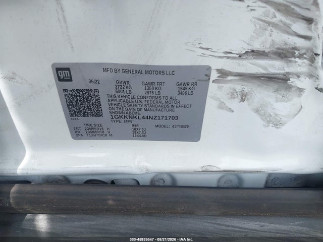 Aukcja sprzedaży 2022 Gmc Acadia Fwd Sle, vin: 1GKKNKL44NZ171703, numer aukcji: 45939547