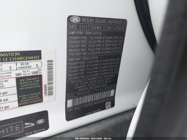 45939554 :رقم المزاد ، SALRRBBV7HA046909 vin ، 2017 Land Rover Discovery Hse مزاد بيع