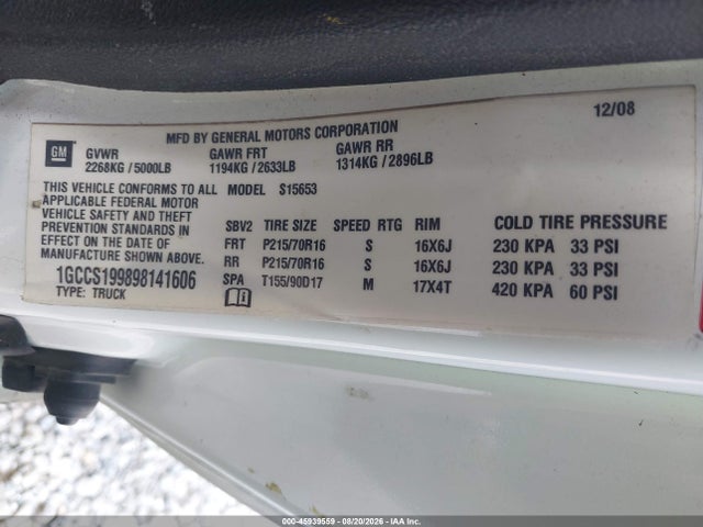 Продажа на аукционе авто 2009 Chevrolet Colorado Work Truck, vin: 1GCCS199898141606, номер лота: 45939559