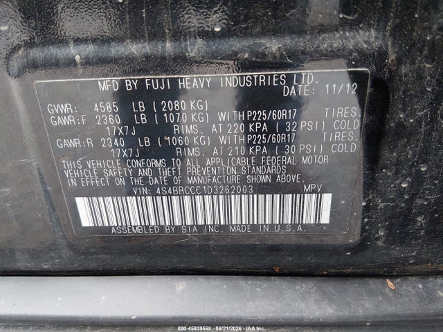 Продажа на аукционе авто 2013 Subaru Outback 2.5i Premium, vin: 4S4BRCCC1D3262003, номер лота: 45939568
