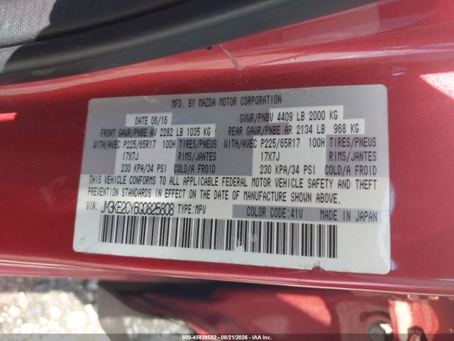 Aukcja sprzedaży 2016 Mazda Cx-5 Touring, vin: JM3KE2CY6G0825808, numer aukcji: 45939582