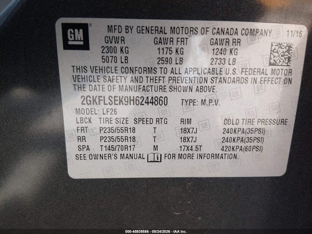 Продаж на аукціоні авто 2017 Gmc Terrain Sle-1, vin: 2GKFLSEK9H6244860, номер лоту: 45939586