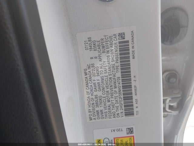 Продажа на аукционе авто 2022 Honda Civic Sport, vin: 2HGFE2F58NH514709, номер лота: 45939611