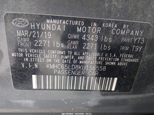 Продаж на аукціоні авто 2019 Hyundai Ioniq Plug-in Hybrid, vin: KMHC65LD8KU156558, номер лоту: 45939622