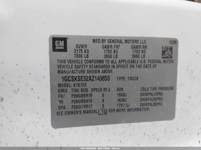 2010 Chevrolet Silverado 1500 Lt მანქანა იყიდება აუქციონზე, vin: 1GCSKSE32AZ149850, აუქციონის ნომერი: 45939636