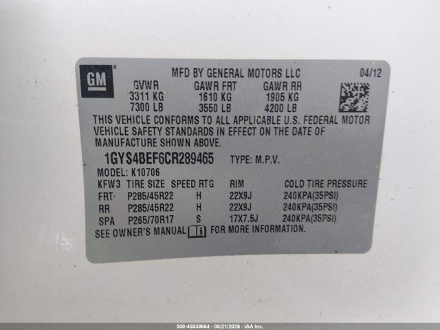 Продажа на аукционе авто 2012 Cadillac Escalade Luxury, vin: 1GYS4BEF6CR289465, номер лота: 45939664