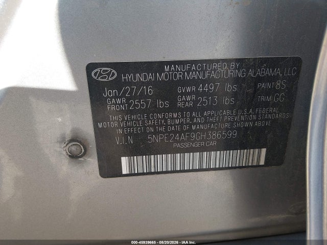 Hyundai SONATA SE 2016 5NPE24AF9GH386599 Image 9