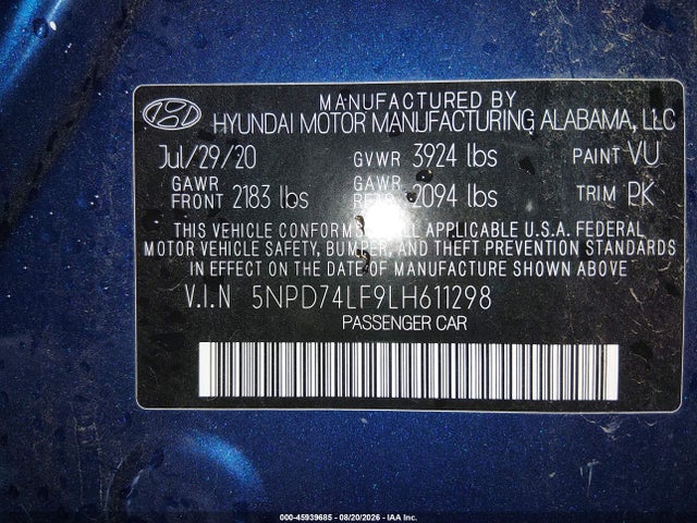 Hyundai ELANTRA SE 2020 5NPD74LF9LH611298 Image 9