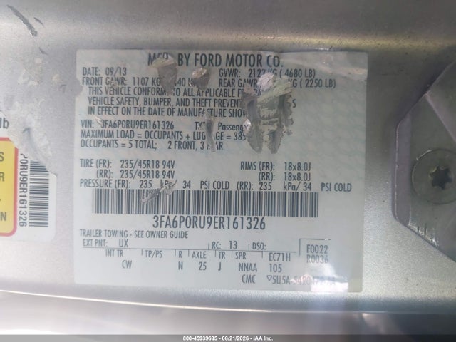 45939695 :رقم المزاد ، 3FA6P0RU9ER161326 vin ، 2014 Ford Fusion Hybrid Titanium مزاد بيع