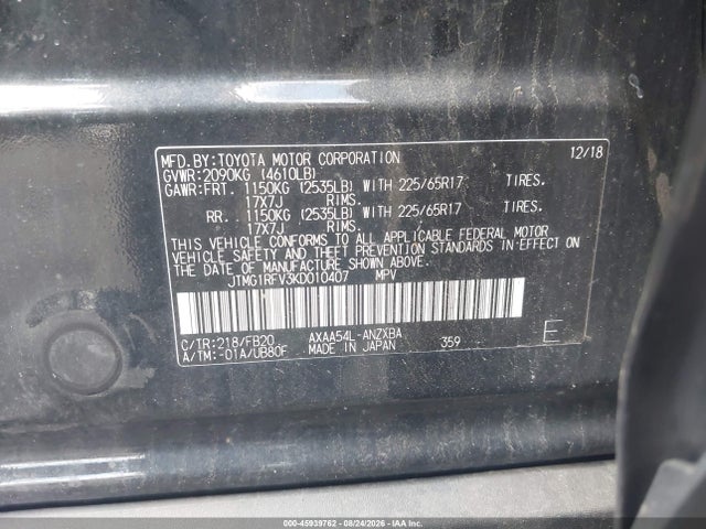 Продажа на аукционе авто 2019 Toyota Rav4 Le, vin: JTMG1RFV3KD010407, номер лота: 45939762