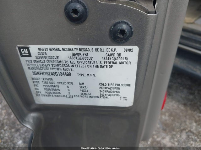 Aukcja sprzedaży 2003 Chevrolet Suburban 1500 Ls, vin: 3GNFK16Z43G134498, numer aukcji: 45939763
