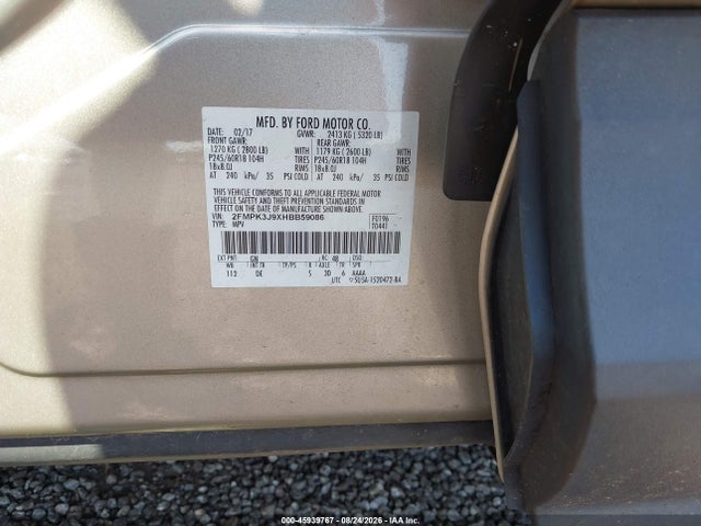45939767 :رقم المزاد ، 2FMPK3J9XHBB59086 vin ، 2017 Ford Edge Sel مزاد بيع