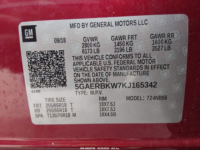 Aukcja sprzedaży 2019 Buick Enclave Fwd Essence, vin: 5GAERBKW7KJ165342, numer aukcji: 45939786