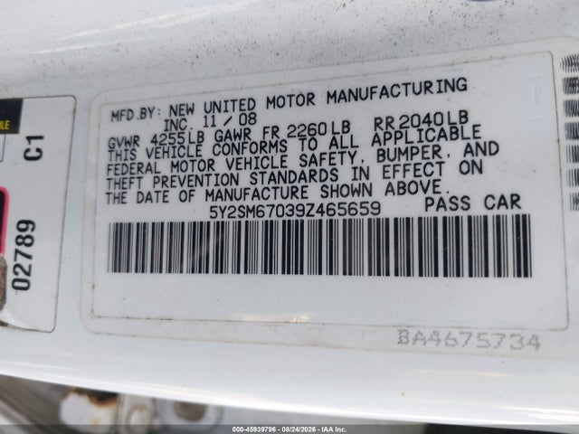 45939796 :رقم المزاد ، 5Y2SM67039Z465659 vin ، 2009 Pontiac Vibe مزاد بيع