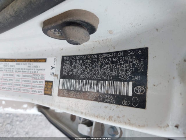 Продажа на аукционе авто 2016 Toyota Prius Two, vin: JTDKBRFU8G3519615, номер лота: 45939818