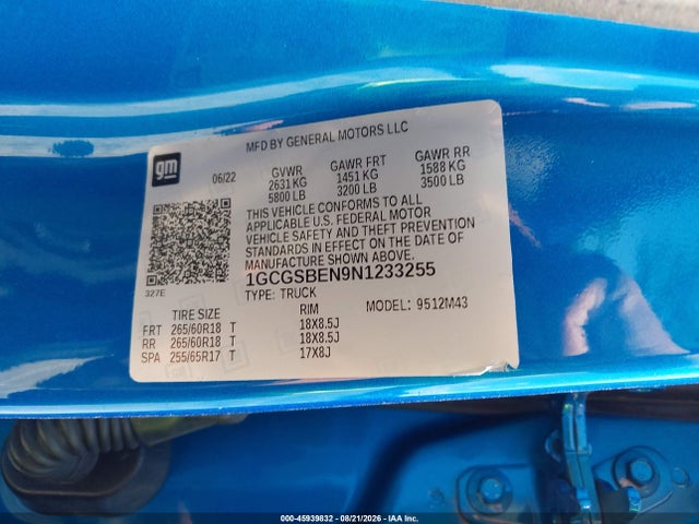 1GCGSBEN9N1233255 Chevrolet Colorado 2wd Short Box Wt