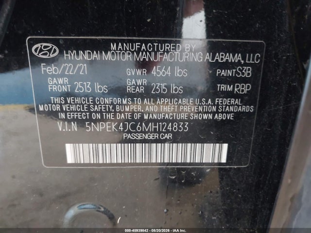 45939842 :رقم المزاد ، 5NPEK4JC6MH124833 vin ، 2021 Hyundai Sonata N Line مزاد بيع