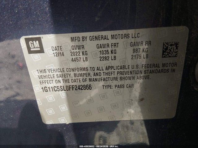 Chevrolet MALIBU 1LT 2015 1G11C5SL0FF242866 Image 9