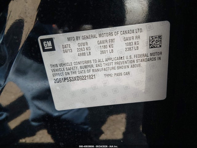 45939856 :رقم المزاد ، 2G61P5S3XD9221821 vin ، 2013 Cadillac Xts Luxury مزاد بيع