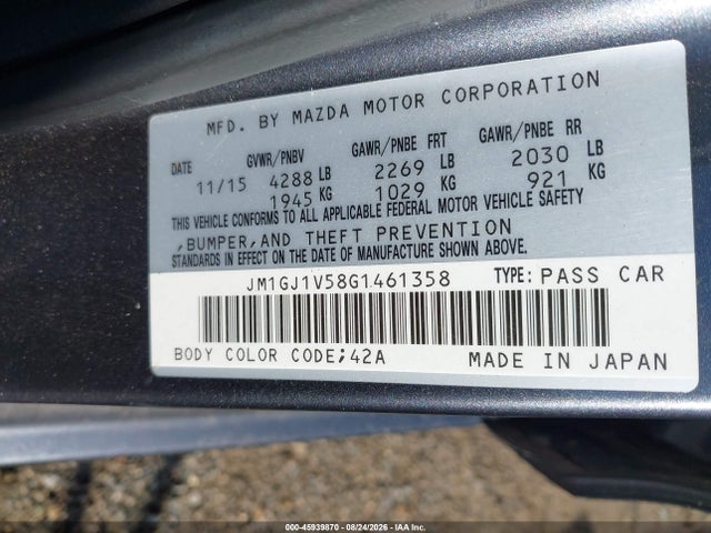 45939870 :رقم المزاد ، JM1GJ1V58G1461358 vin ، 2016 Mazda Mazda6 I Touring مزاد بيع