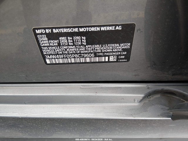 Aukcja sprzedaży 2023 Bmw M340i M340i Xdrive, vin: 3MW49FF05P8C79606, numer aukcji: 45939874
