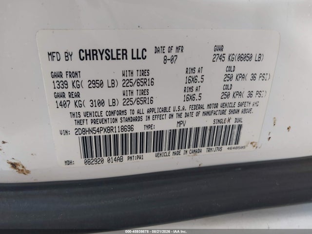 Продажа на аукционе авто 2008 Dodge Grand Caravan Sxt, vin: 2D8HN54PX8R118696, номер лота: 45939878