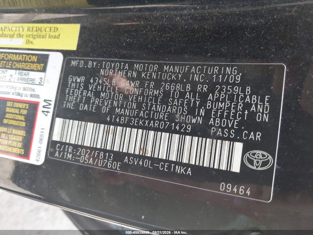 45939889 :رقم المزاد ، 4T4BF3EKXAR071429 vin ، 2010 Toyota Camry Le مزاد بيع