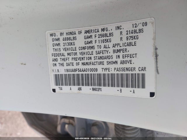 Auction sale of the 2010 Acura Tl 3.5, vin: 19UUA8F54AA010009, lot number: 45939936