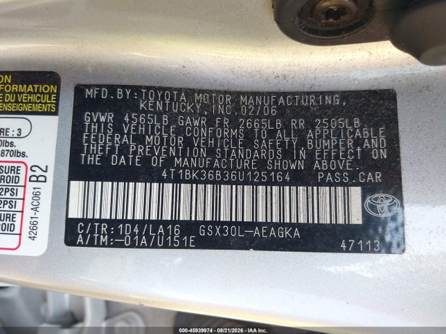 Aukcja sprzedaży 2006 Toyota Avalon Xls, vin: 4T1BK36B36U125164, numer aukcji: 45939974