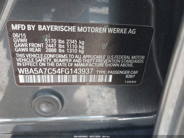 Aukcja sprzedaży 2015 Bmw 528i Xdrive, vin: WBA5A7C54FG143937, numer aukcji: 45939982