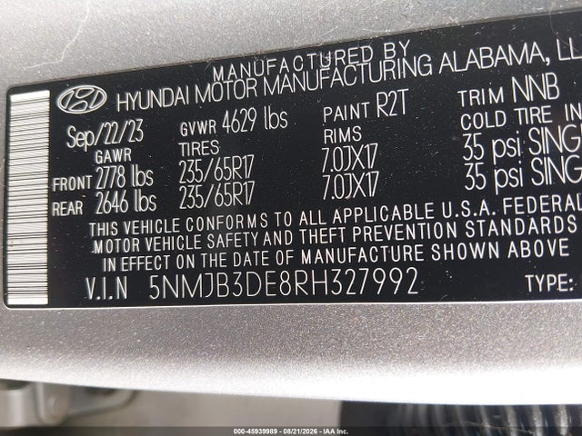 Hyundai TUCSON SEL 2024 5NMJB3DE8RH327992 Image 9