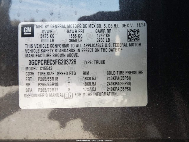 Chevrolet Silverado 1500 Lt 2015 3GCPCREC5FG203726 Image 9