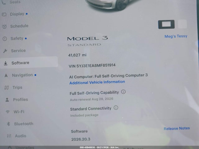 Auction sale of the 2021 Tesla Model 3 Standard Range Plus Rear-wheel Drive, vin: 5YJ3E1EA8MF851914, lot number: 45940038