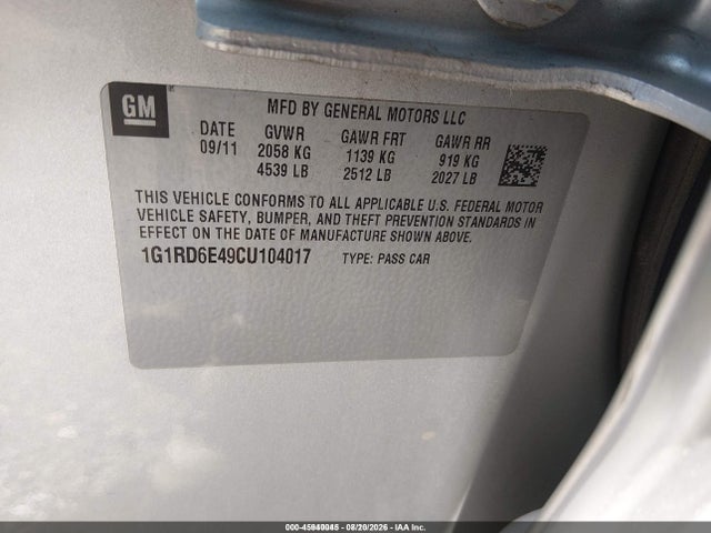 Продаж на аукціоні авто 2012 Chevrolet Volt, vin: 1G1RD6E49CU104017, номер лоту: 45940045