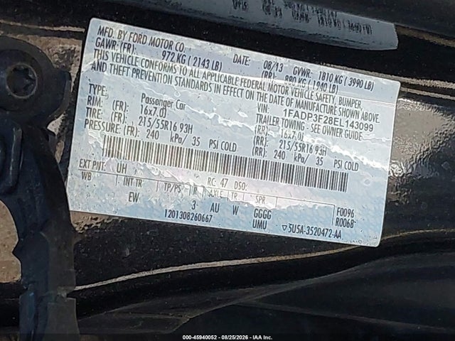 45940052 :رقم المزاد ، 1FADP3F28EL143099 vin ، 2014 Ford Focus Se مزاد بيع