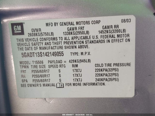 Aukcja sprzedaży 2004 Buick Rainier Cxl Plus, vin: 5GADT13S142149055, numer aukcji: 45940077