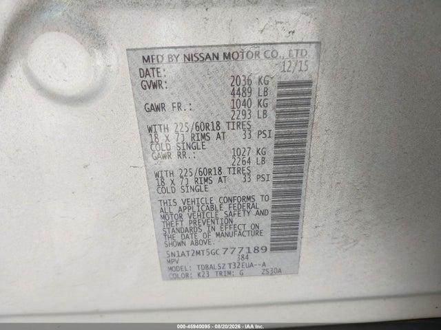 Продажа на аукционе авто 2016 Nissan Rogue Sl, vin: 5N1AT2MT5GC777189, номер лота: 45940095